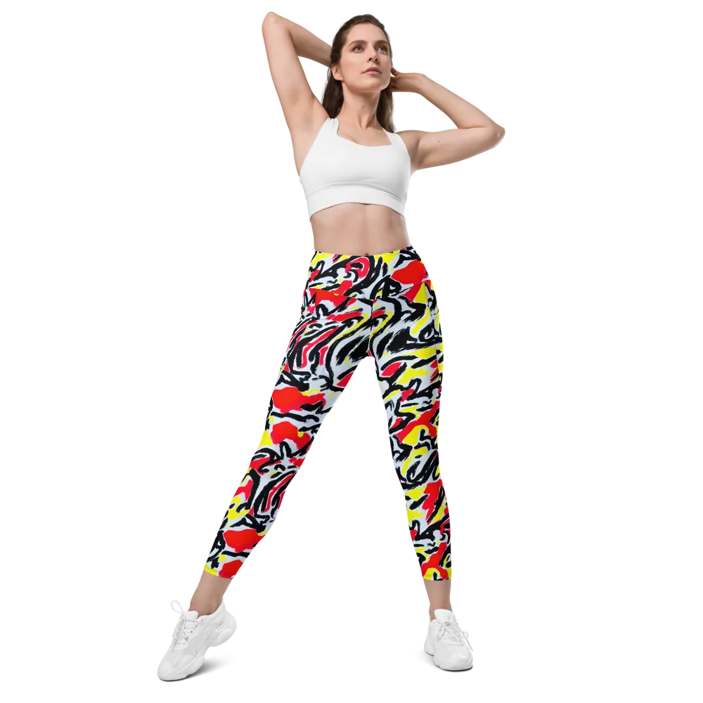 Cosmic Brushstrokes on Leggings with Pockets — Front