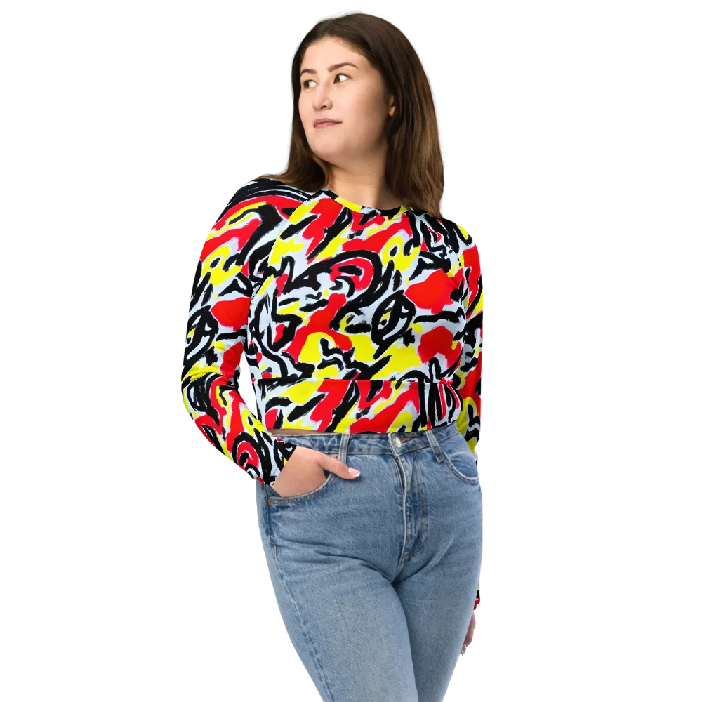 Cosmic Brushstrokes on Long Sleeve Crop Top — Front