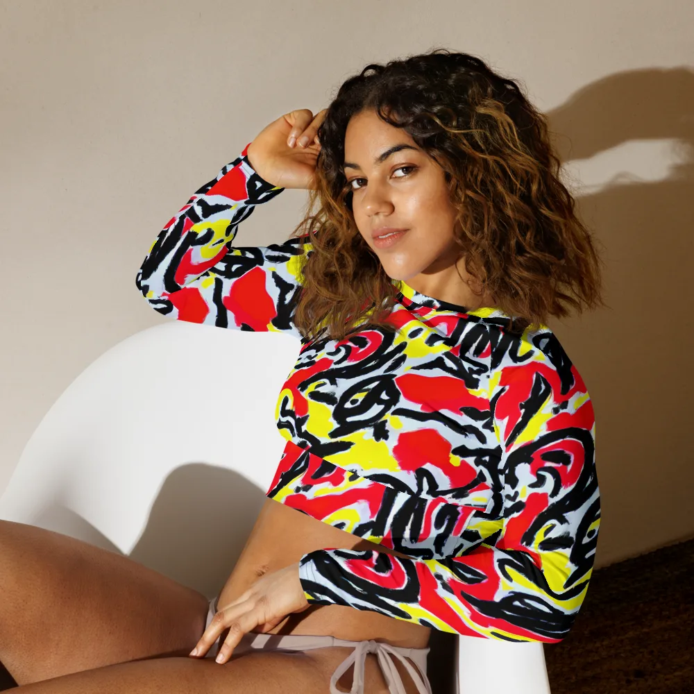 Cosmic Brushstrokes on Long Sleeve Crop Top — Left Front