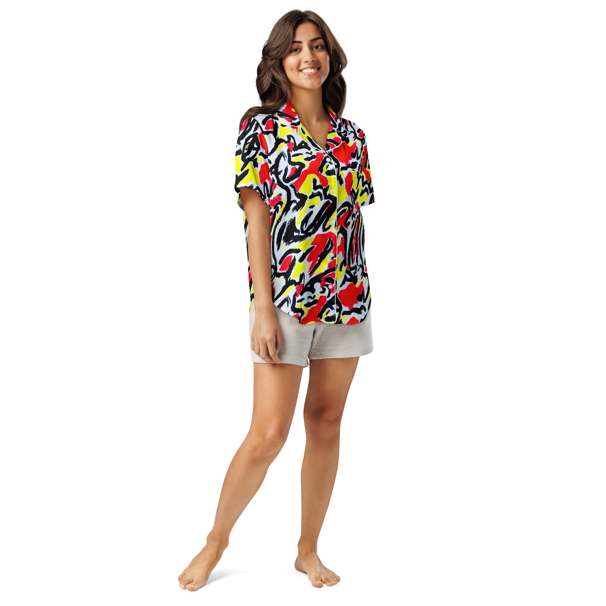 Cosmic Brushstrokes on Women's Short Sleeve Pajama Top — Front