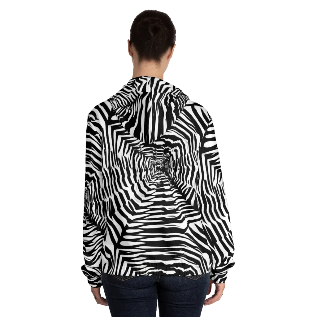 Shadowed Illusions on Women's Full-Zip Hoodie — Back On Person