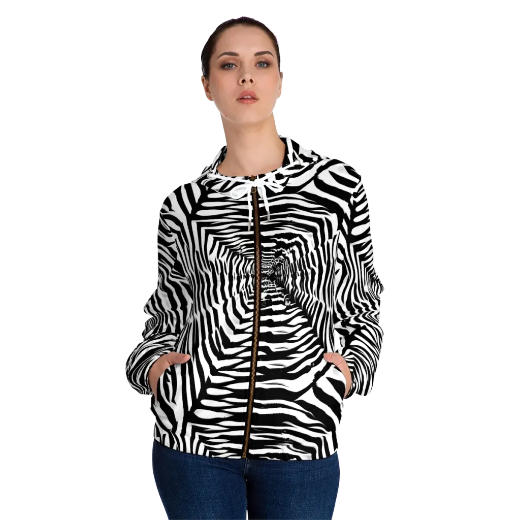 Shadowed Illusions on Women's Full-Zip Hoodie — Front On Person