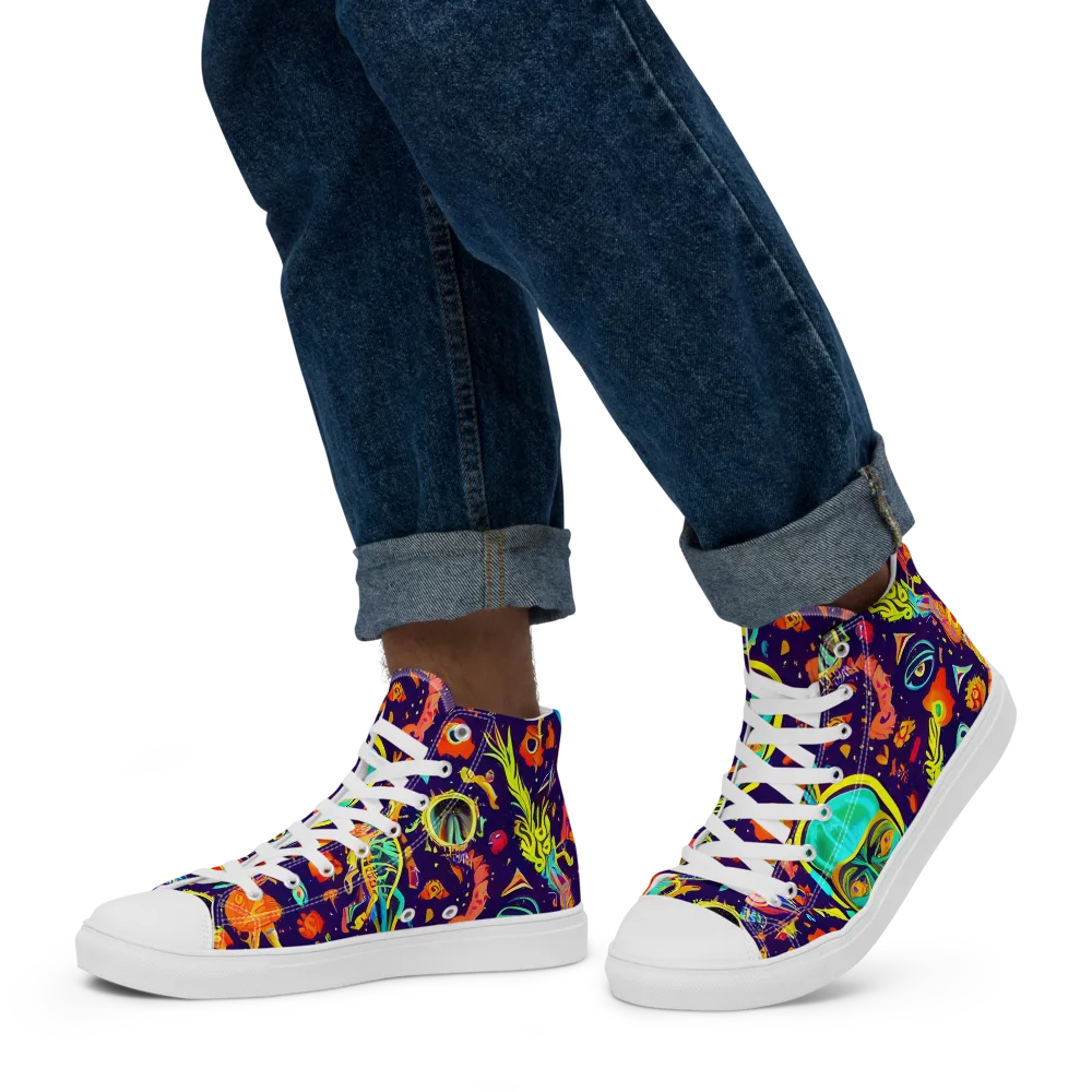 Celestial Quirk on Men's High Top Canvas Shoes — Left