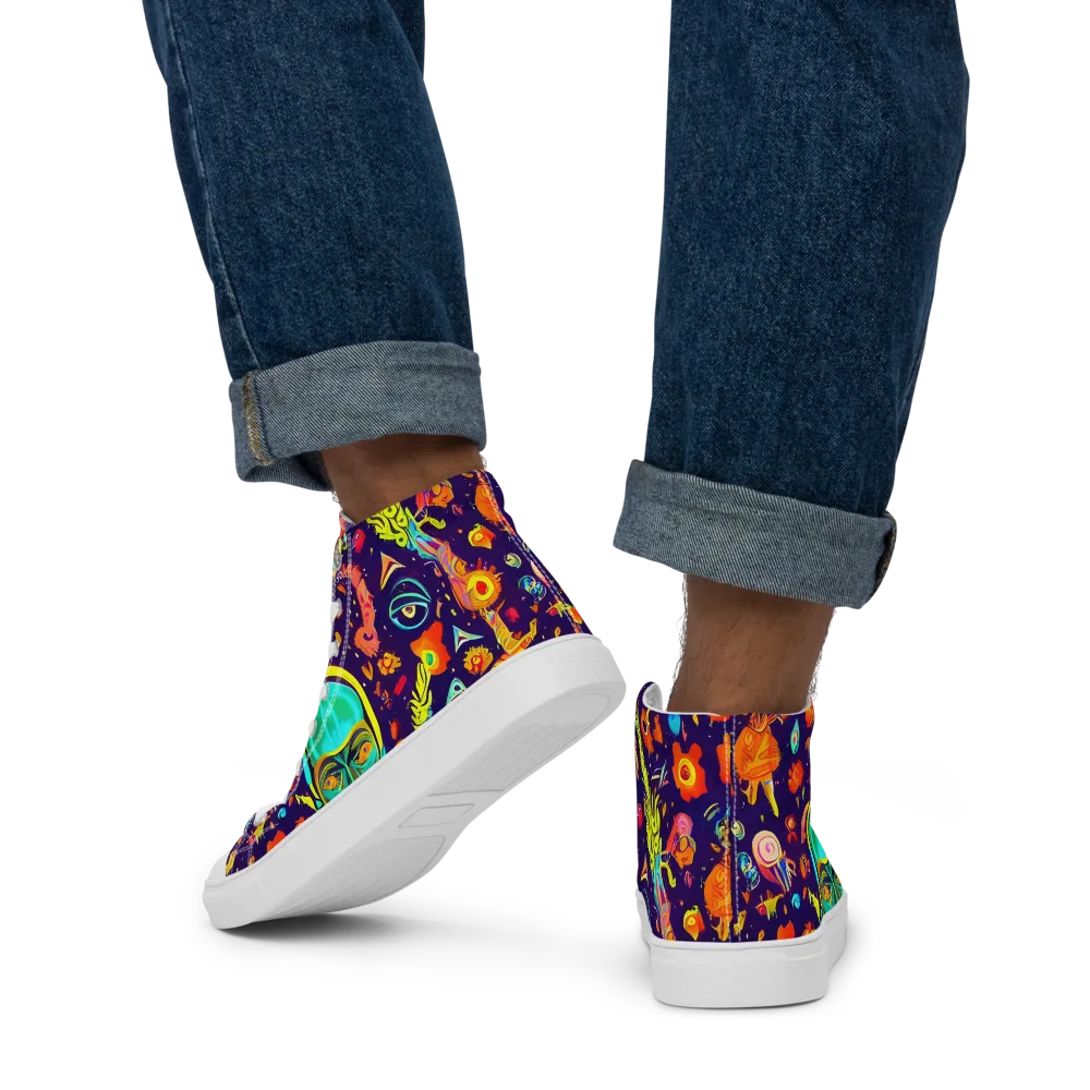 Celestial Quirk on Men's High Top Canvas Shoes — Back