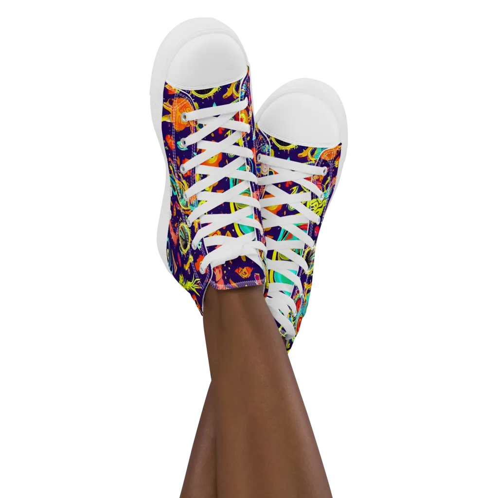 Celestial Quirk on Women's High Top Canvas Shoes — Front