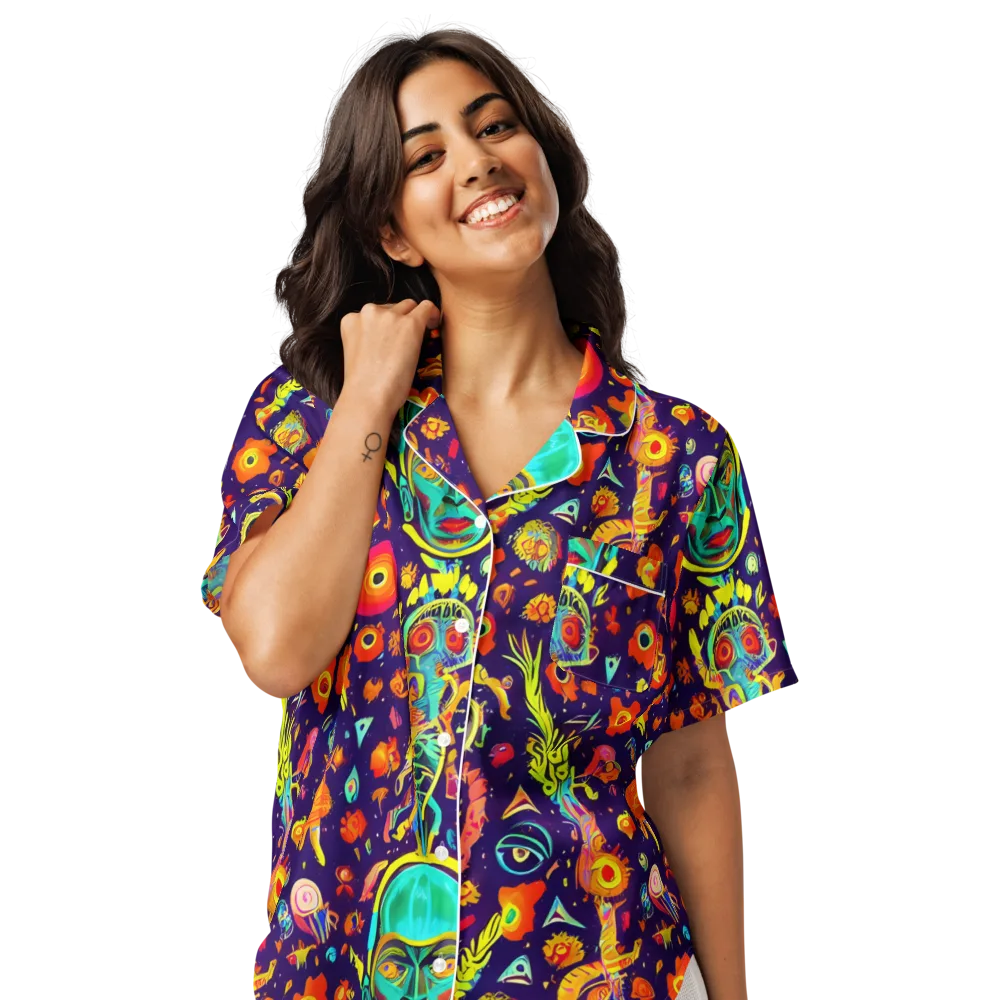 Celestial Quirk on Women's Short Sleeve Pajama Top — Front