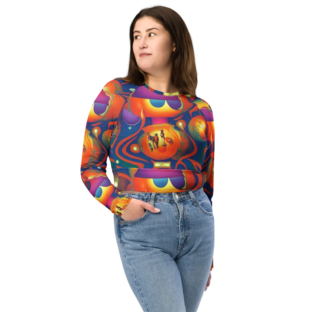 Dreams of Dimension on Long Sleeve Crop Top — Front