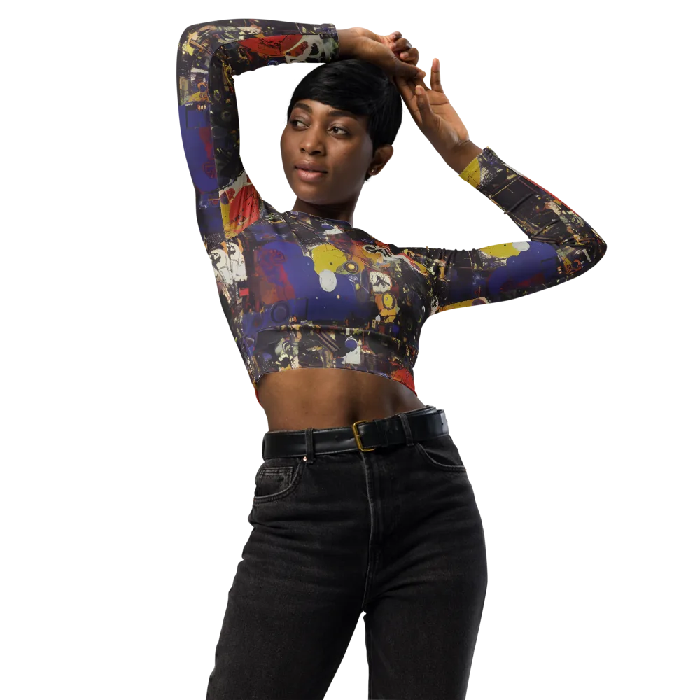 Abstract Galaxy on Long Sleeve Crop Top — Front