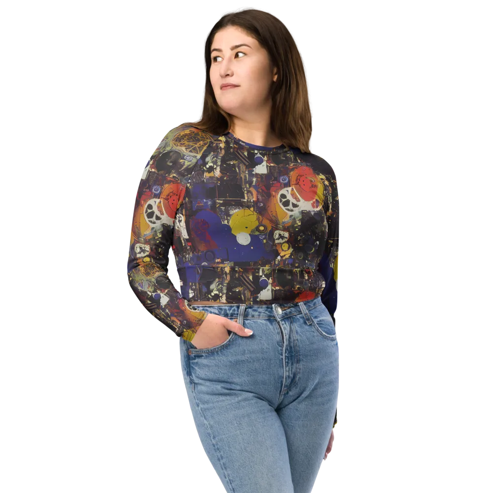 Abstract Galaxy on Long Sleeve Crop Top — Front