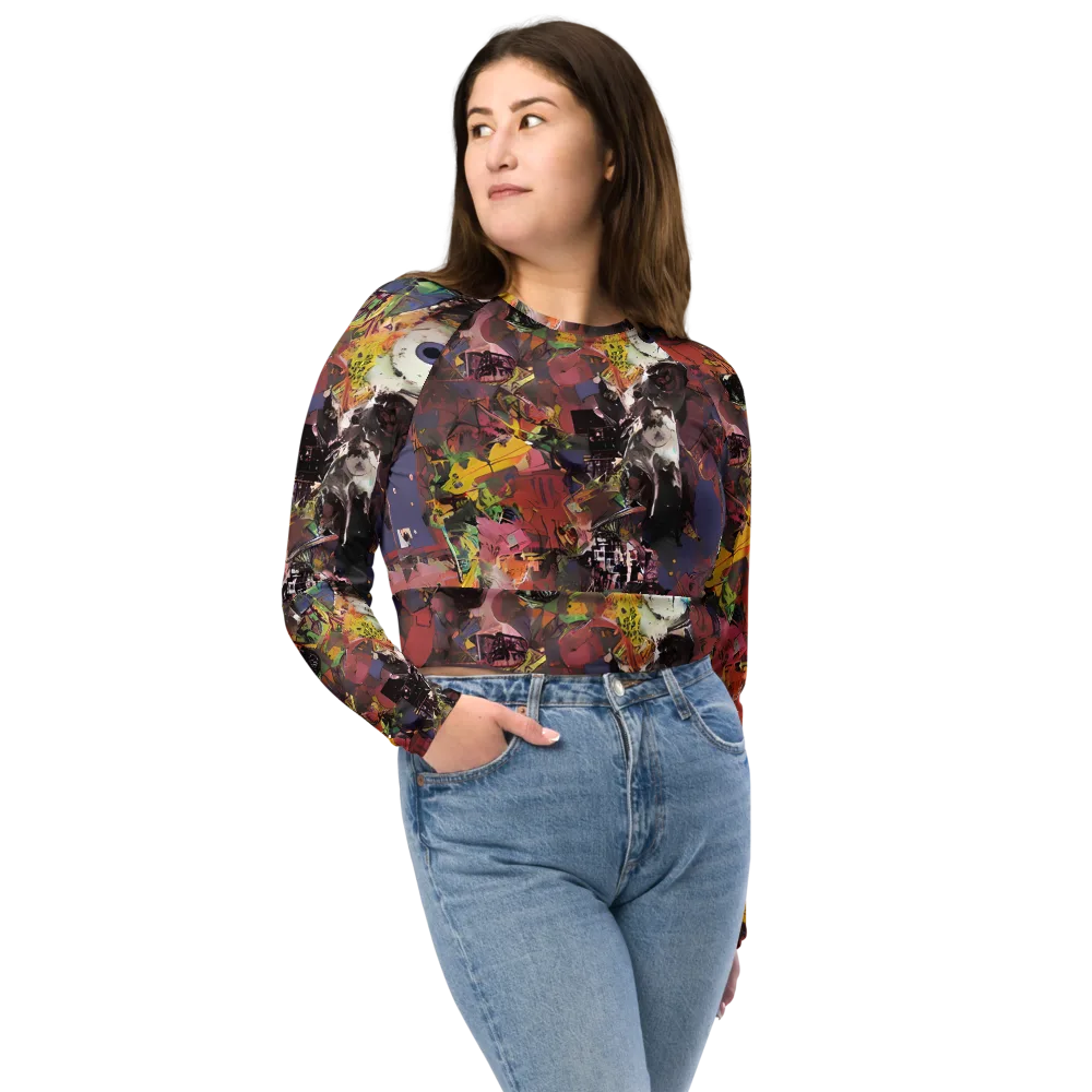 Riot of Rhythm on Long Sleeve Crop Top — Front