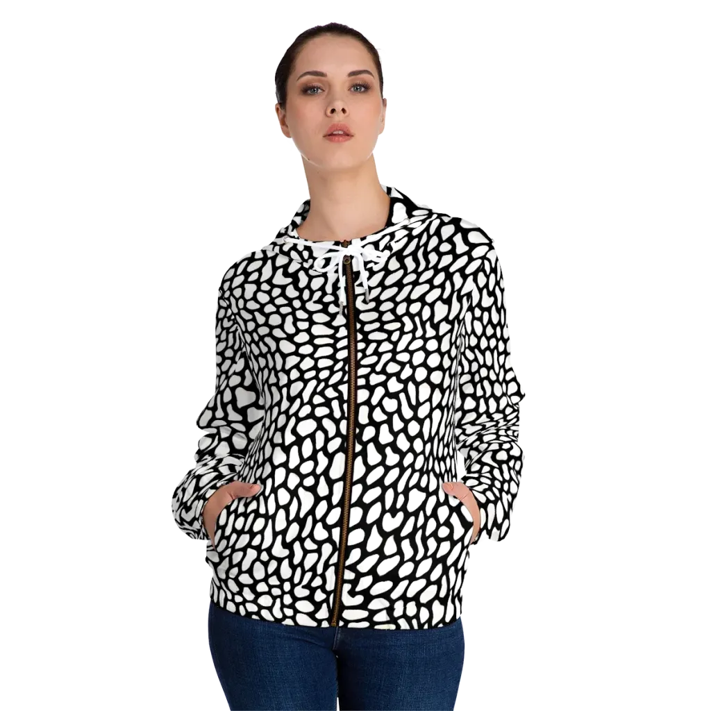 Inkblot Harmony on Women's Full-Zip Hoodie — Front On Person