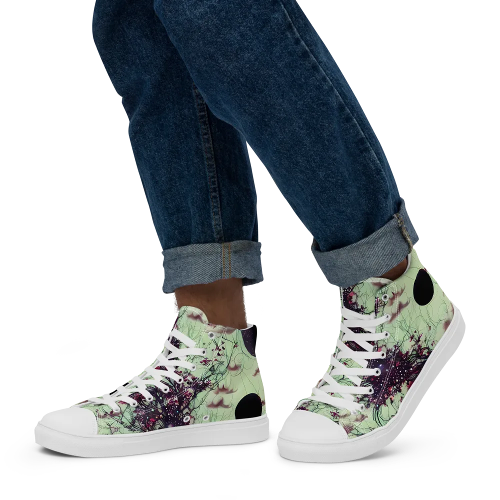 Celestial Bloom on Men's High Top Canvas Shoes — Left