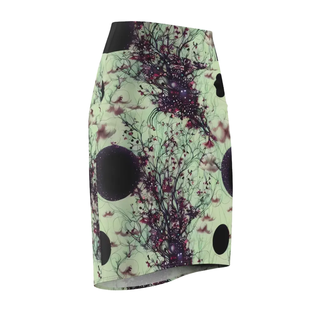 Celestial Bloom on Pencil Skirt — Front Side