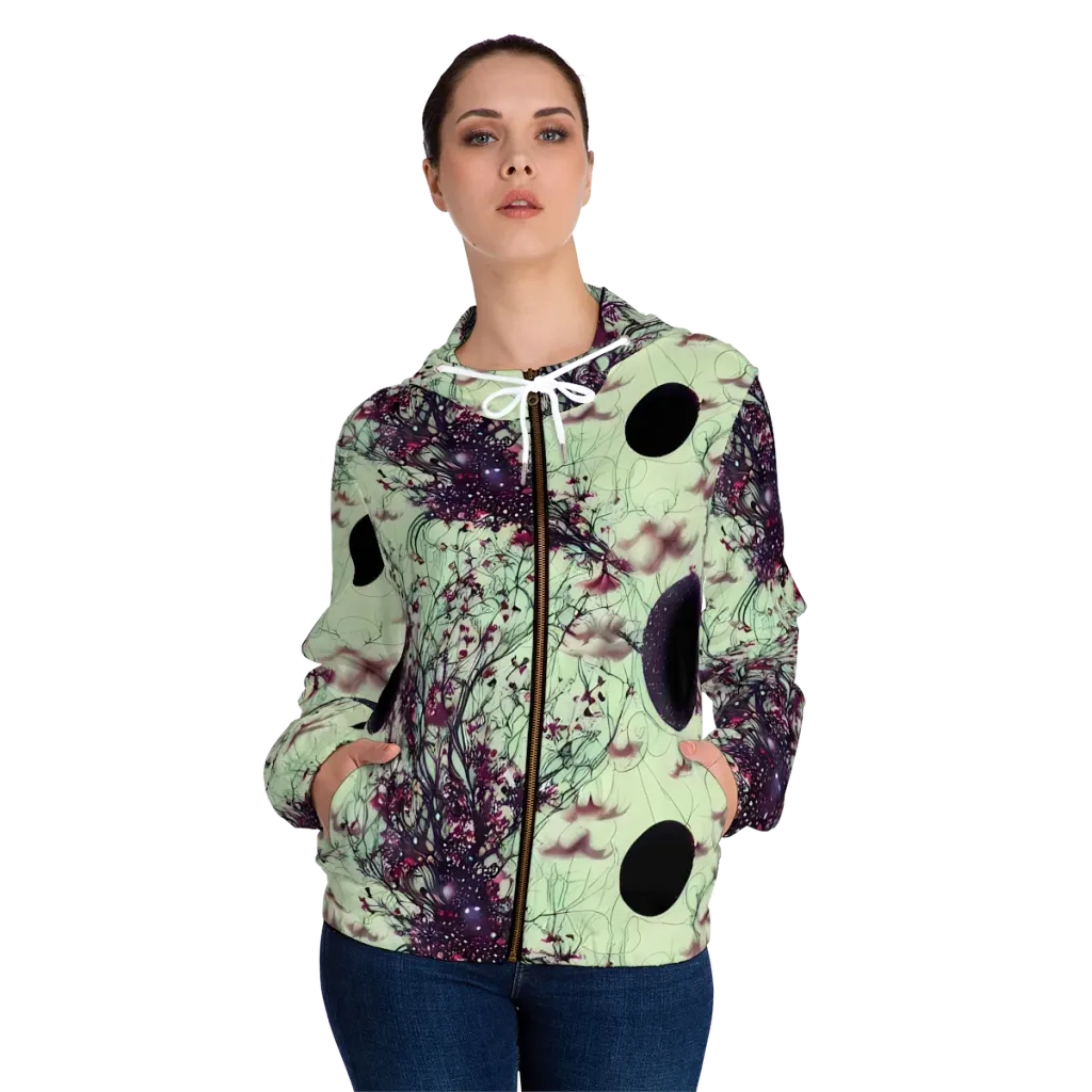 Celestial Bloom on Women's Full-Zip Hoodie — Front On Person