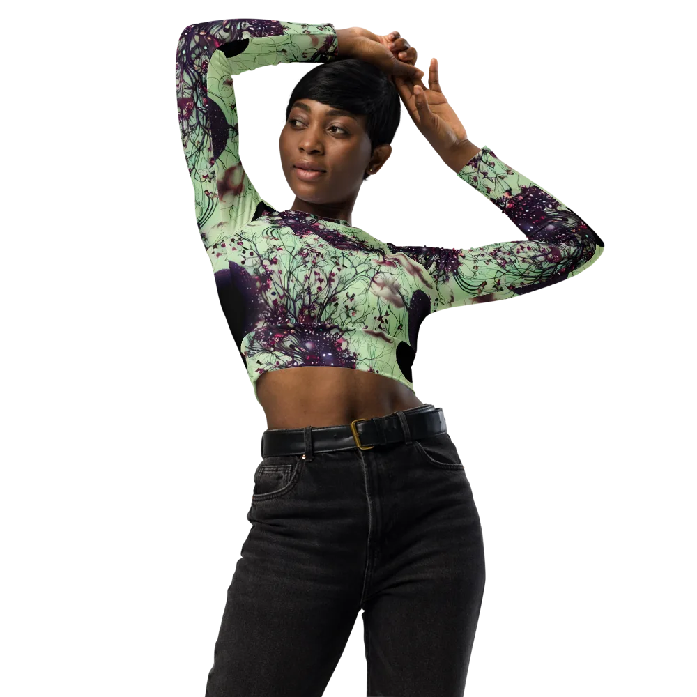 Celestial Bloom on Long Sleeve Crop Top — Front
