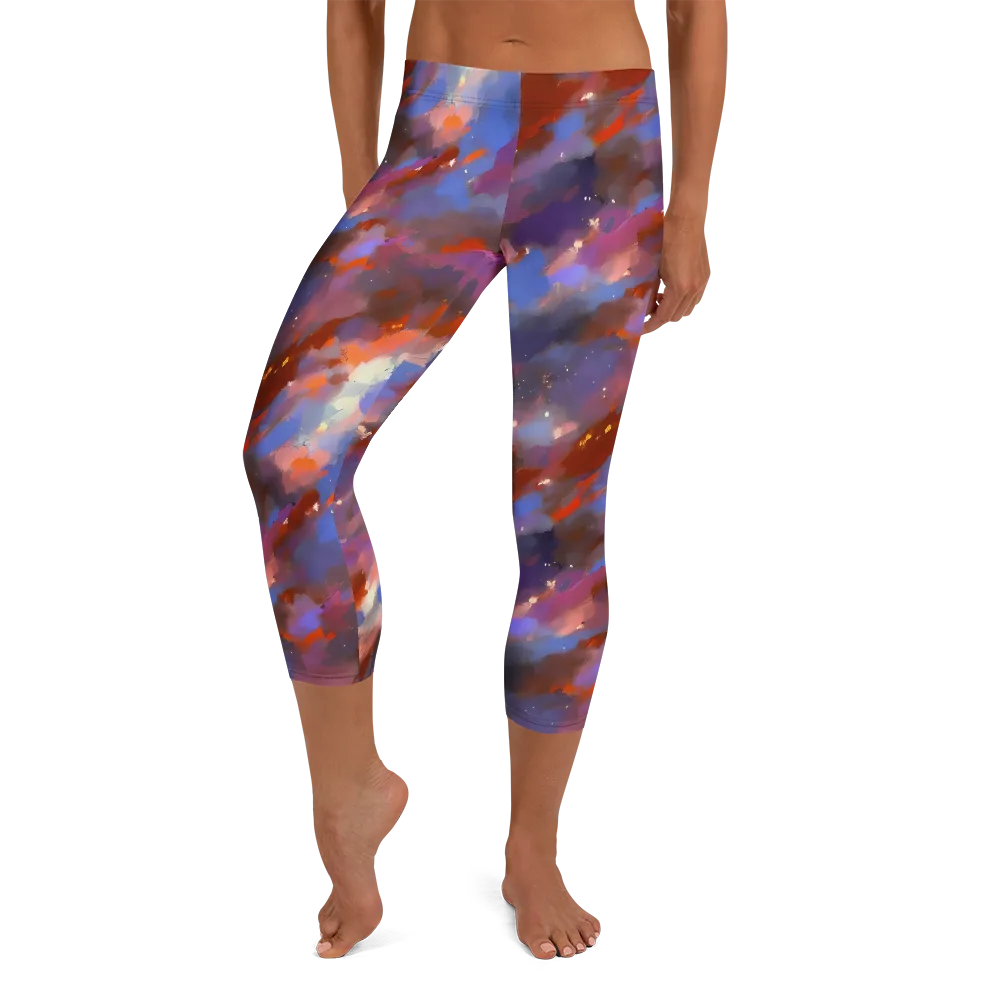 Celestial Brushstroke on Capri Leggings — Front