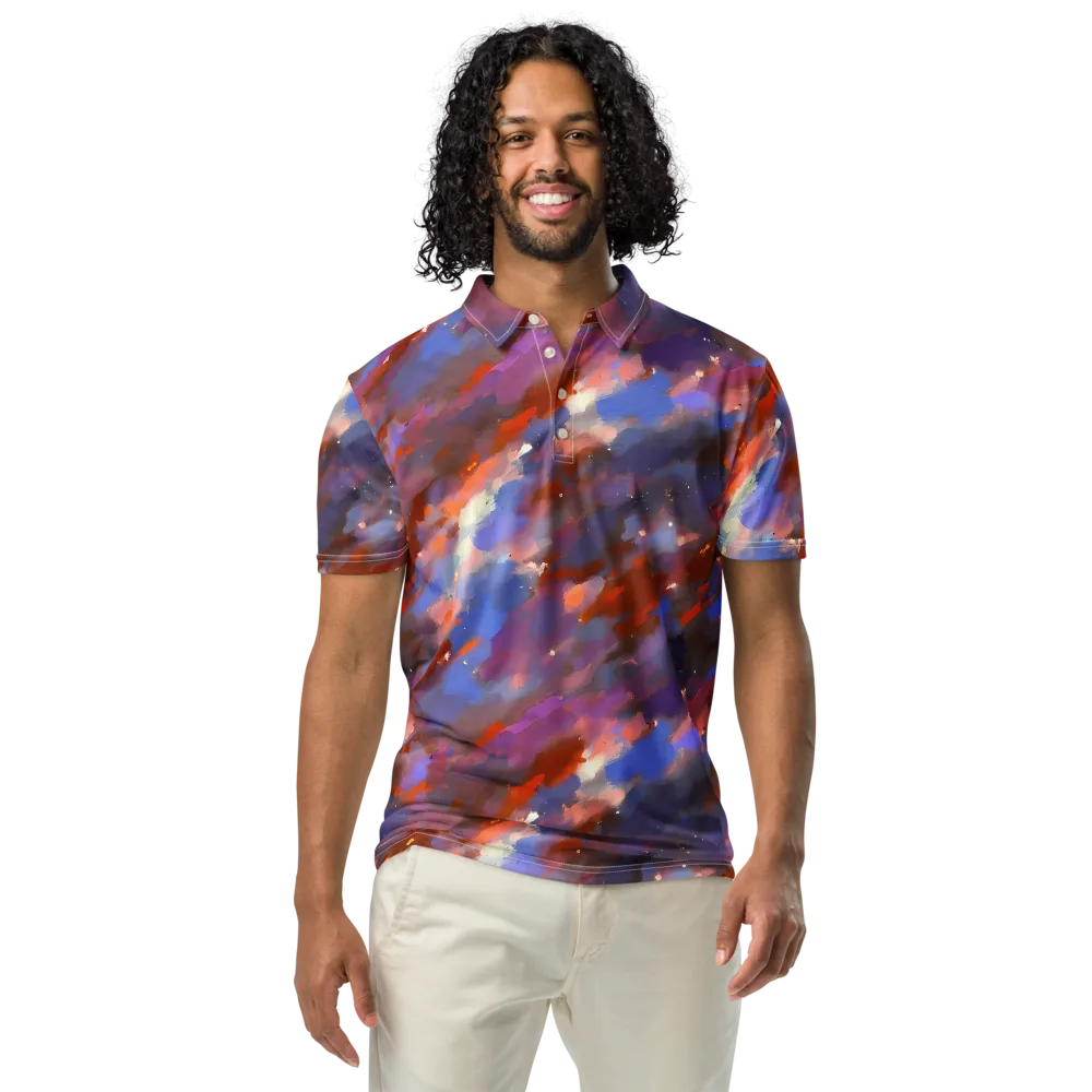 Celestial Brushstroke on Men's Slim Fit Polo Shirt — Front