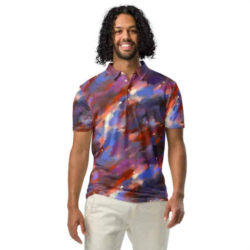 Celestial Brushstroke on a Men's Slim Fit Polo Shirt
