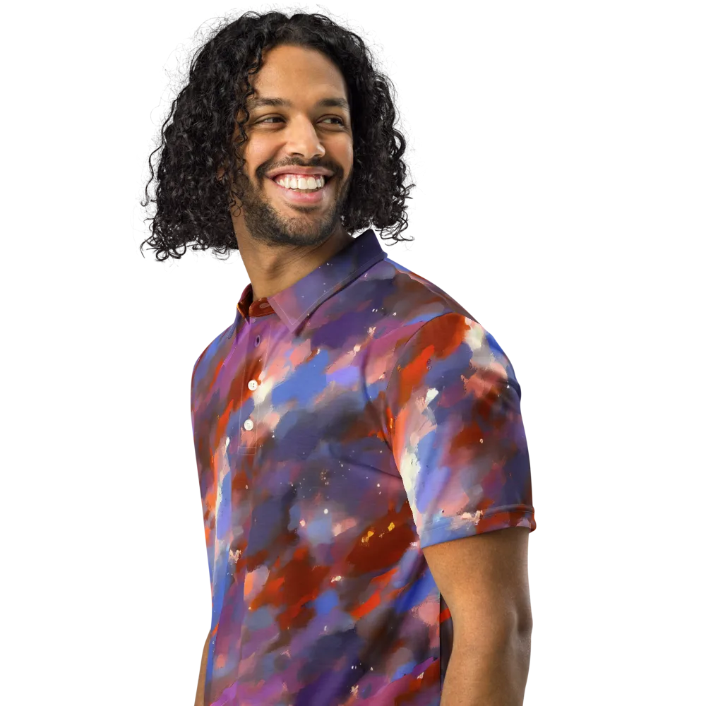 Celestial Brushstroke on Men's Slim Fit Polo Shirt — Left Front