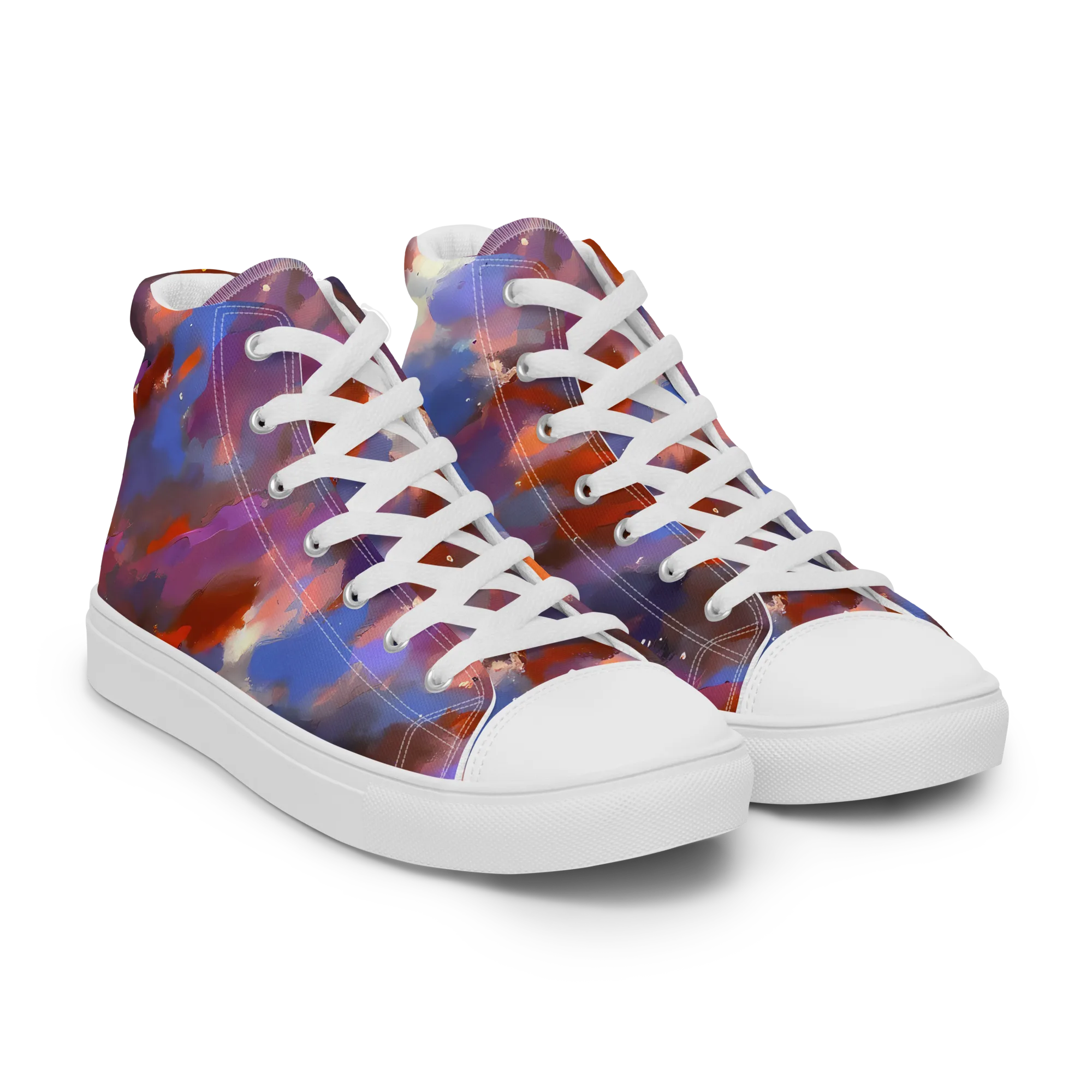 Celestial Brushstroke on Men's High Top Canvas Shoes — Right Front