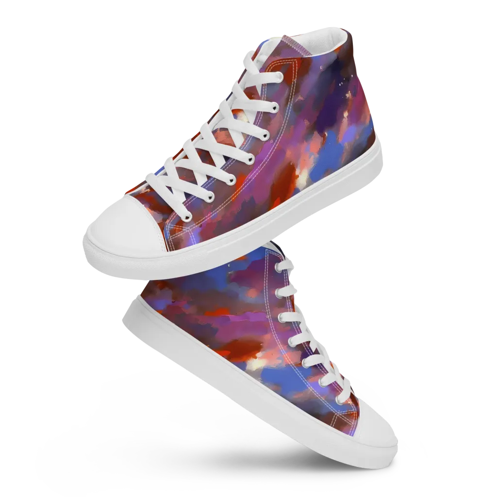 Celestial Brushstroke on Men's High Top Canvas Shoes — Front