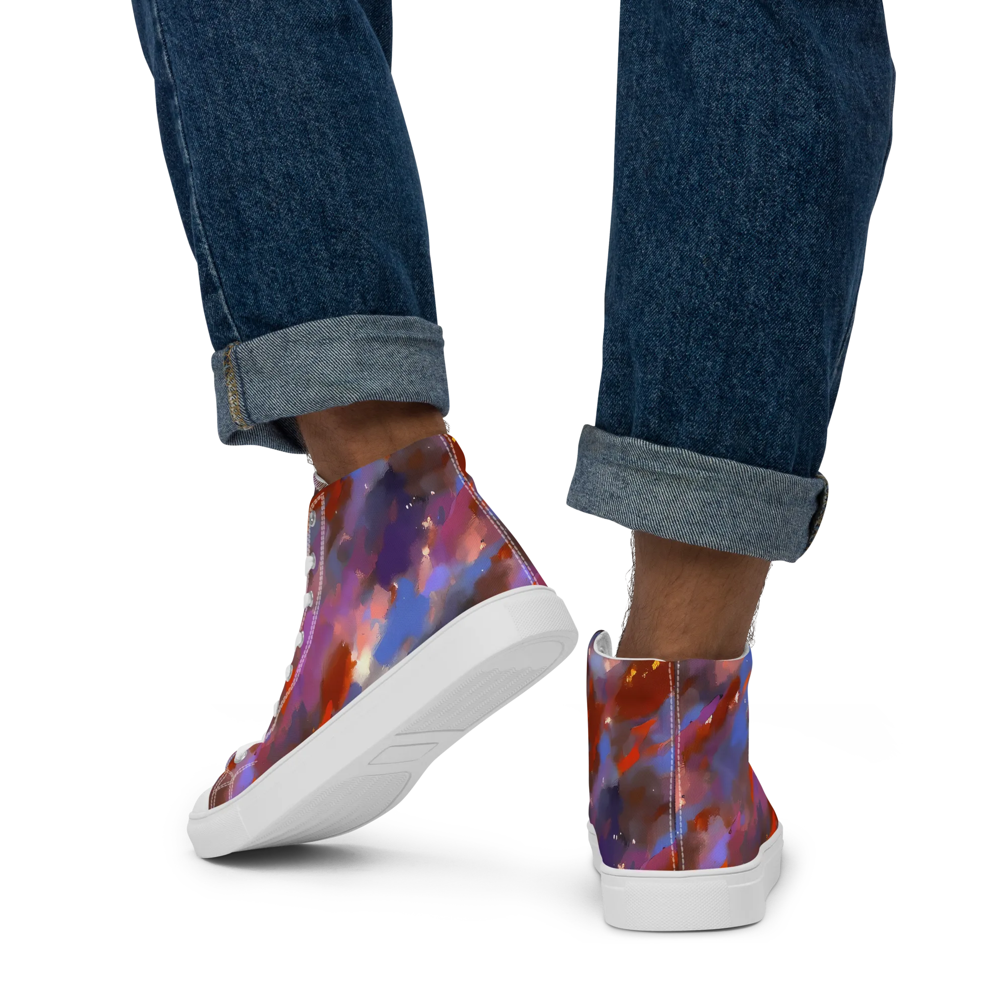Celestial Brushstroke on Men's High Top Canvas Shoes — Back