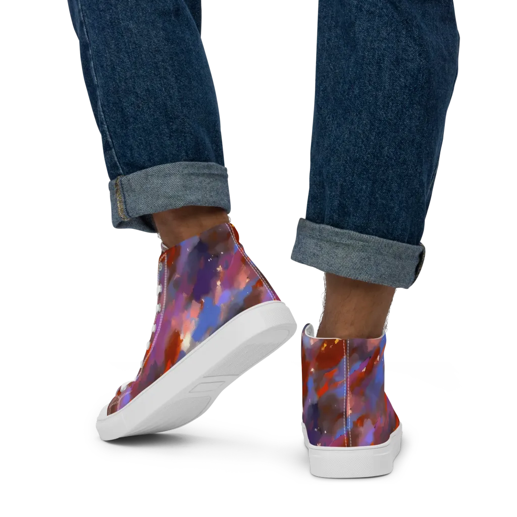Celestial Brushstroke on Men's High Top Canvas Shoes — Back