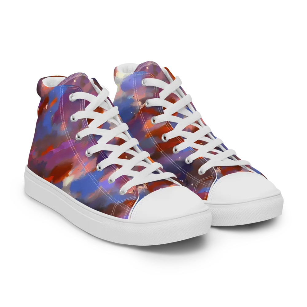 Celestial Brushstroke on Women's High Top Canvas Shoes — Right Front