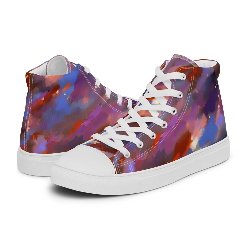 Celestial Brushstroke on Women's High Top Canvas Shoes — Left