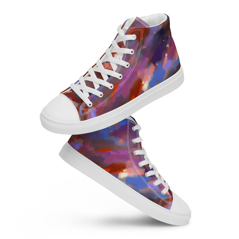 Celestial Brushstroke on Women's High Top Canvas Shoes — Front