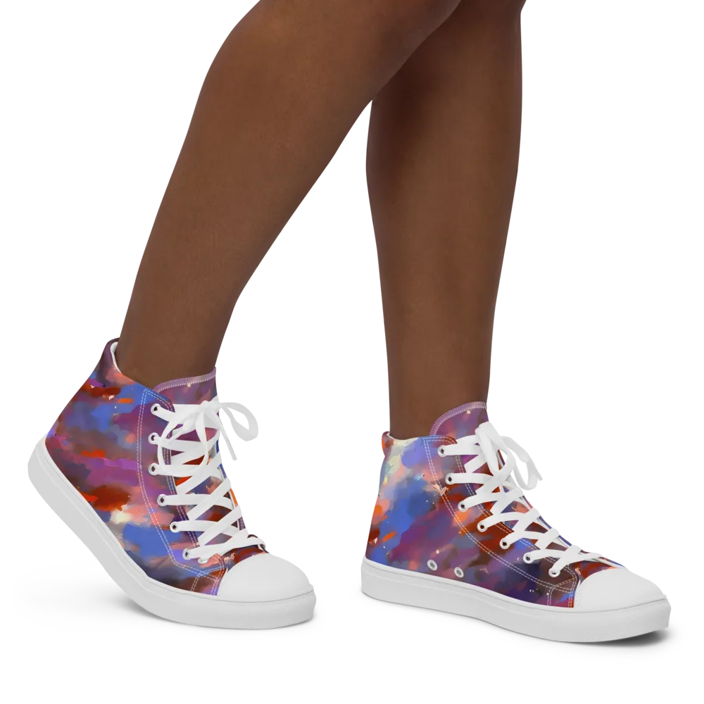 Celestial Brushstroke on Women's High Top Canvas Shoes — Right