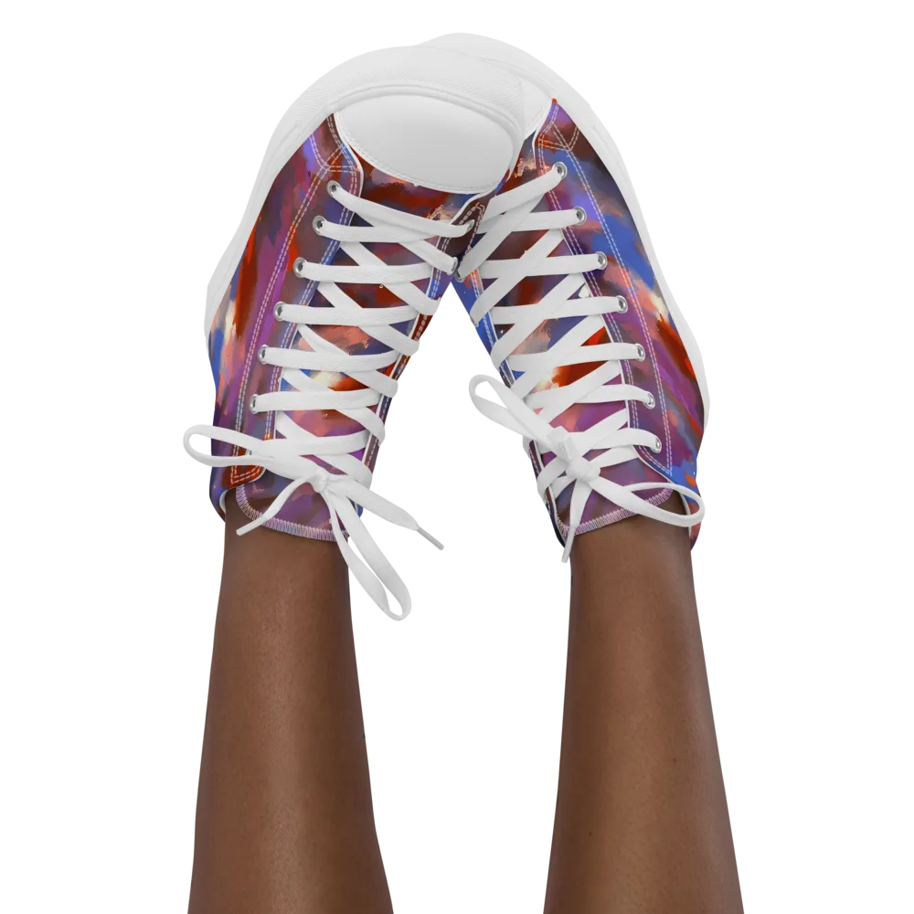 Celestial Brushstroke on Women's High Top Canvas Shoes — Front