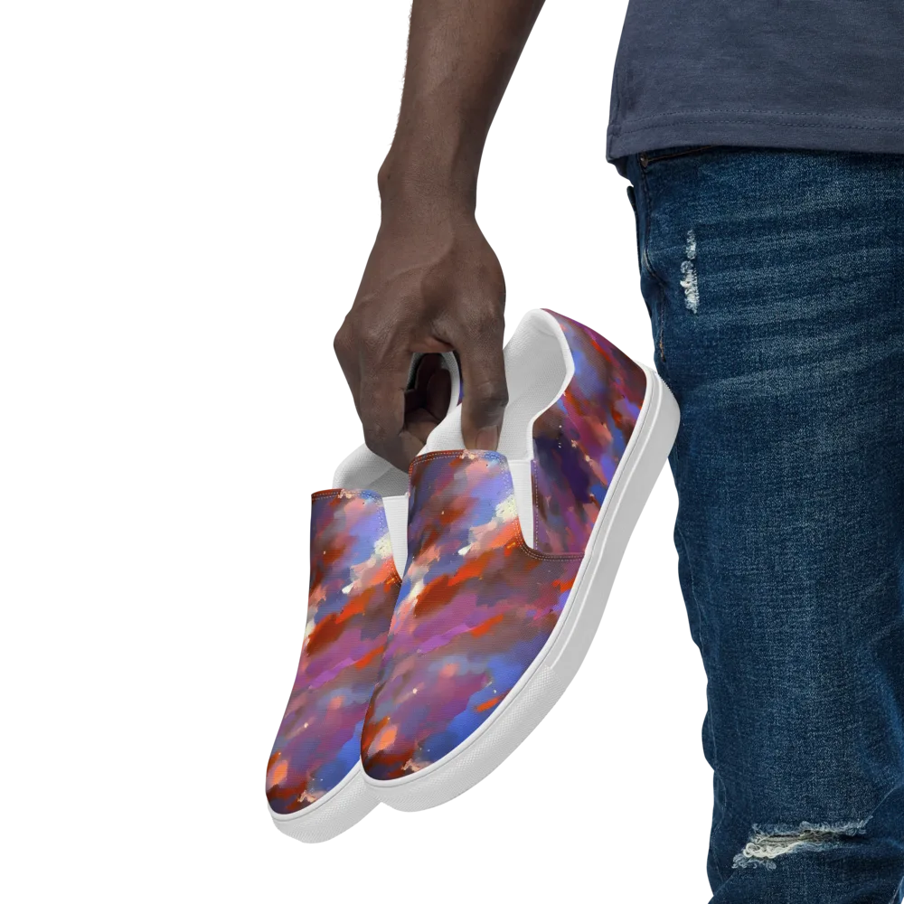 Celestial Brushstroke on Men's Slip-On Canvas Shoes — Left Front