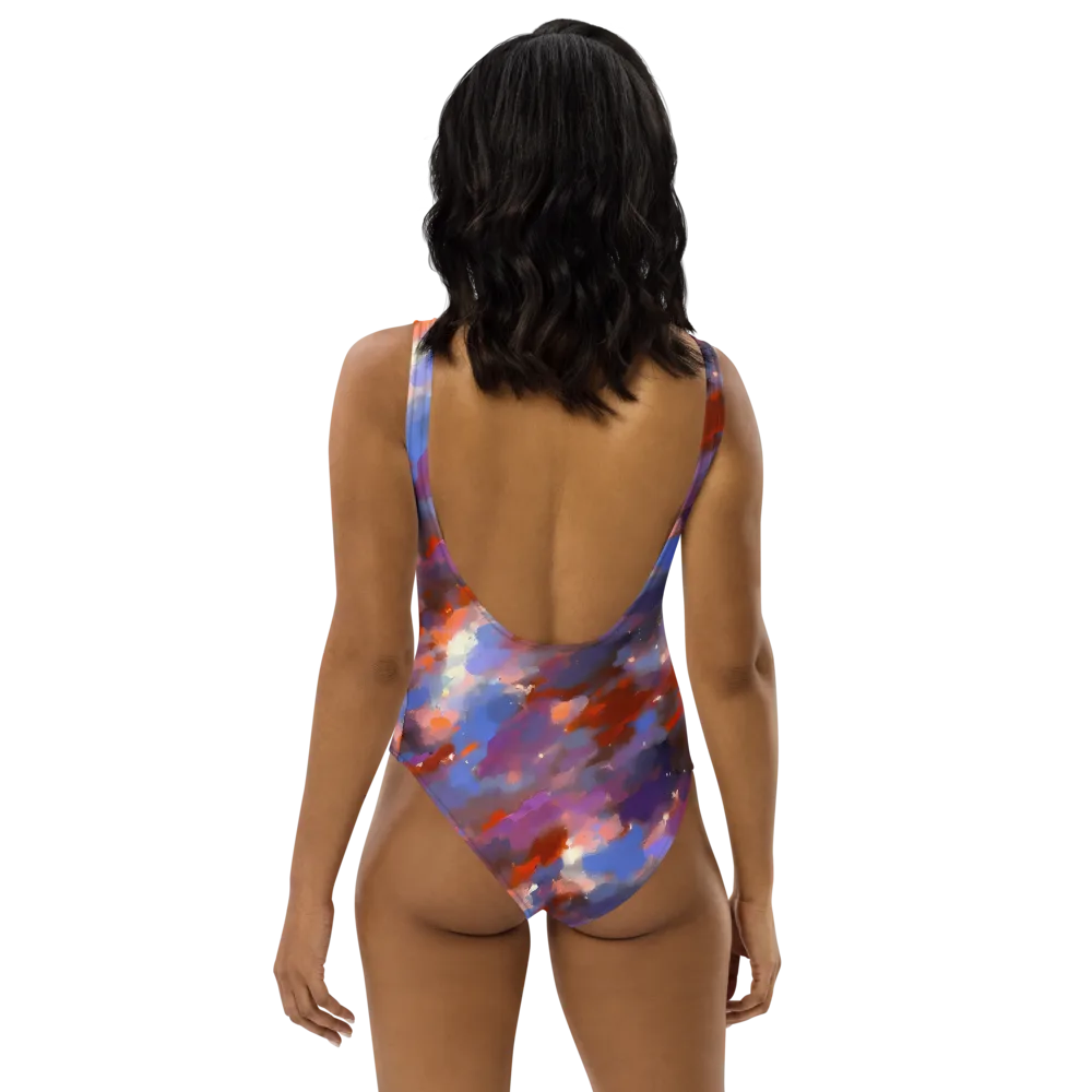 Celestial Brushstroke on One-Piece Swimsuit — Back
