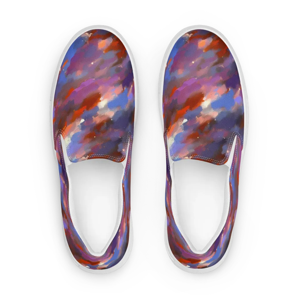 Celestial Brushstroke on Women's Slip-On Canvas Shoes — Front