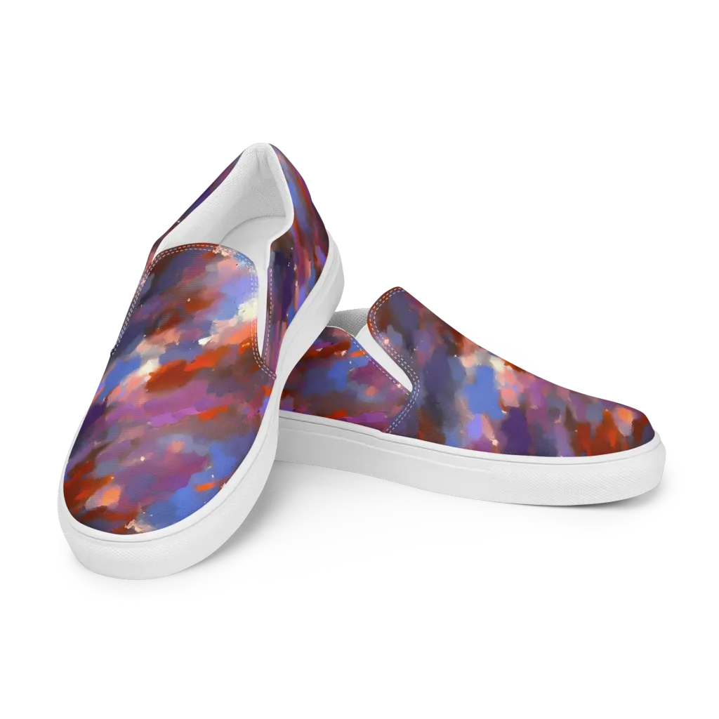 Celestial Brushstroke on Women's Slip-On Canvas Shoes — Left Front