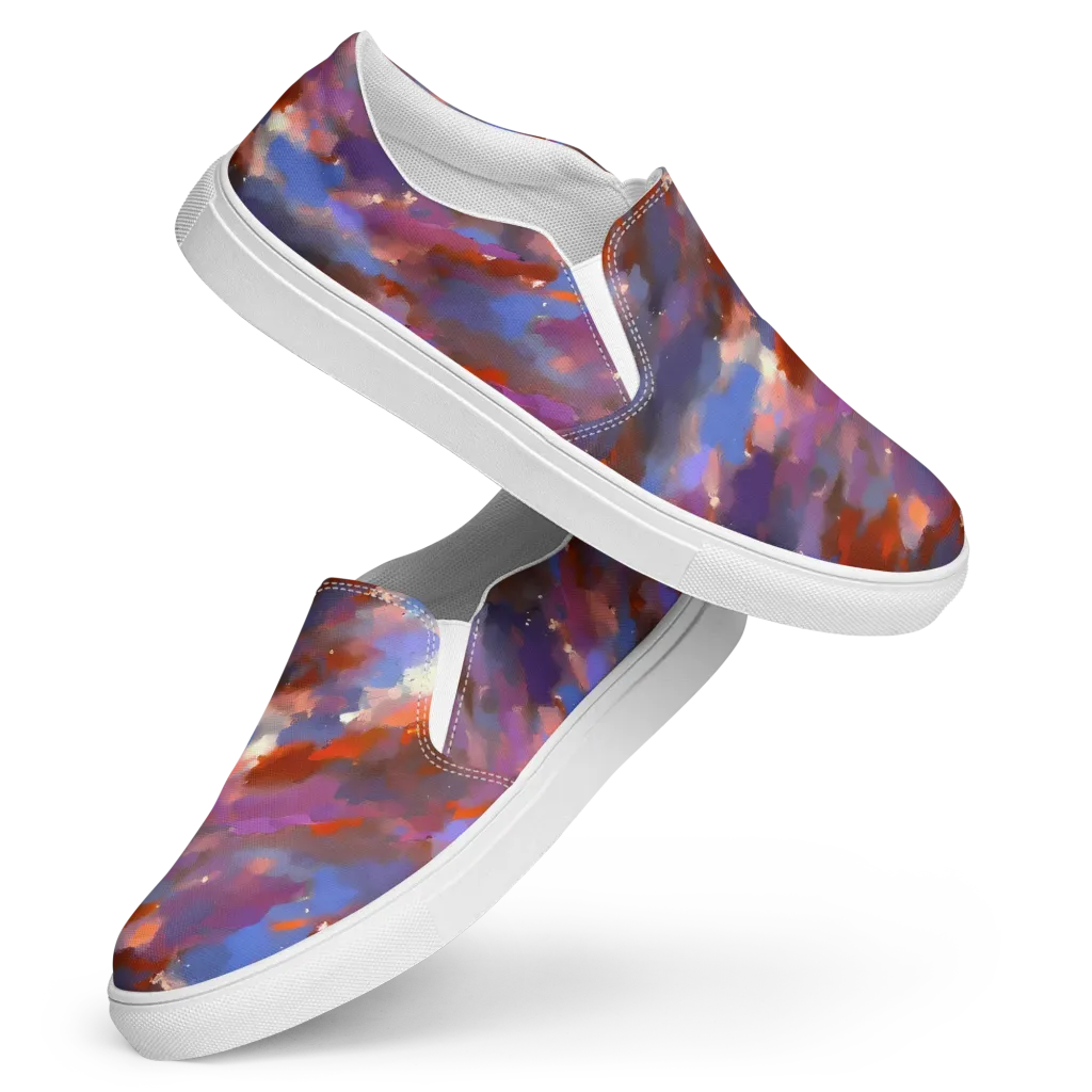 Celestial Brushstroke on Women's Slip-On Canvas Shoes — Front
