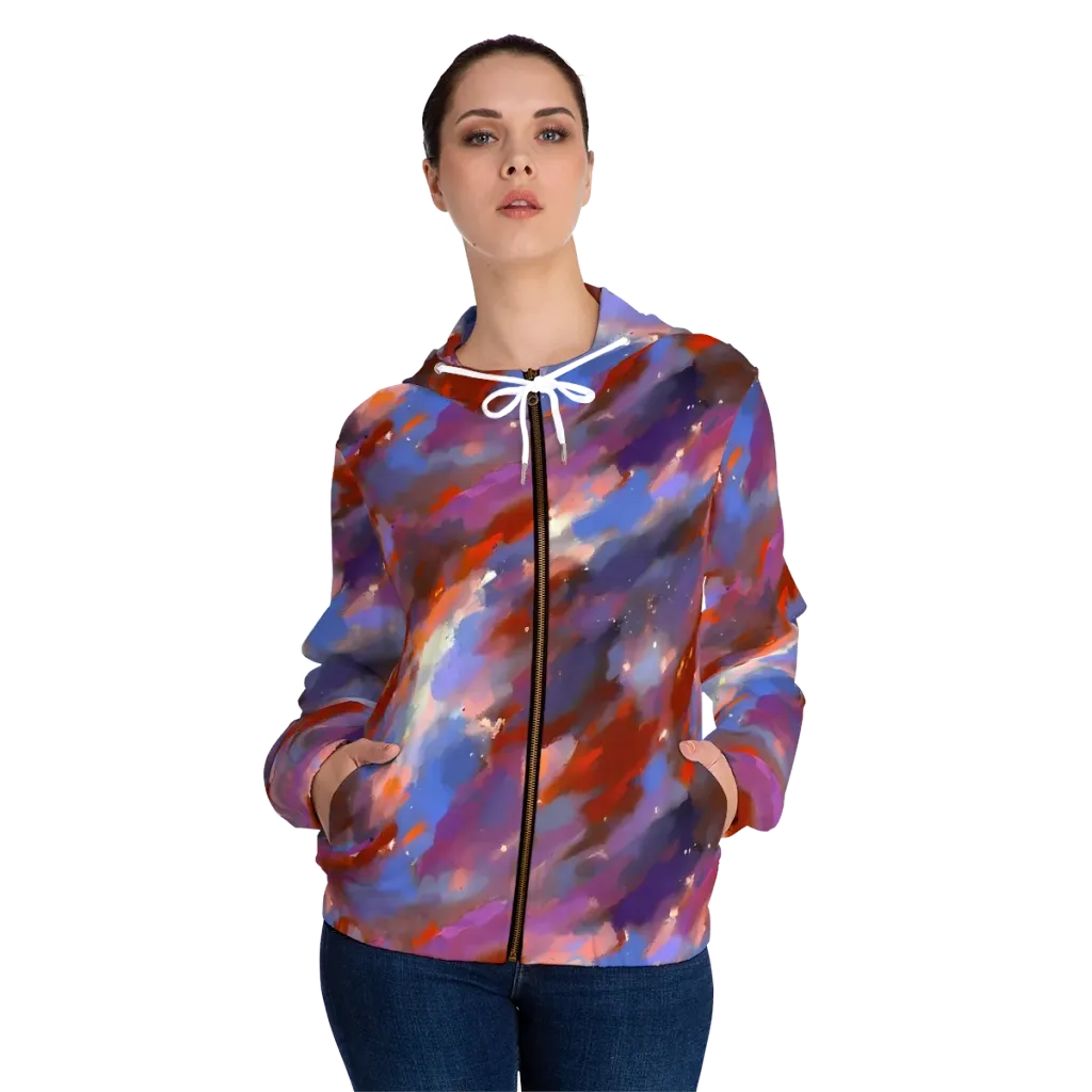 Celestial Brushstroke on Women's Full-Zip Hoodie — Front On Person