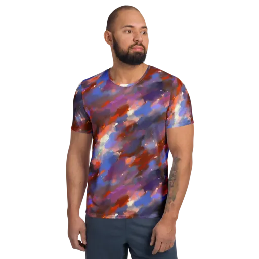 Celestial Brushstroke on a Men's Athletic T-Shirt