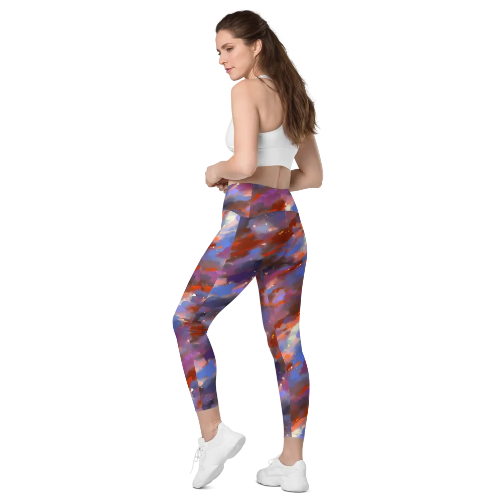 Celestial Brushstroke on Leggings with Pockets — Left Back