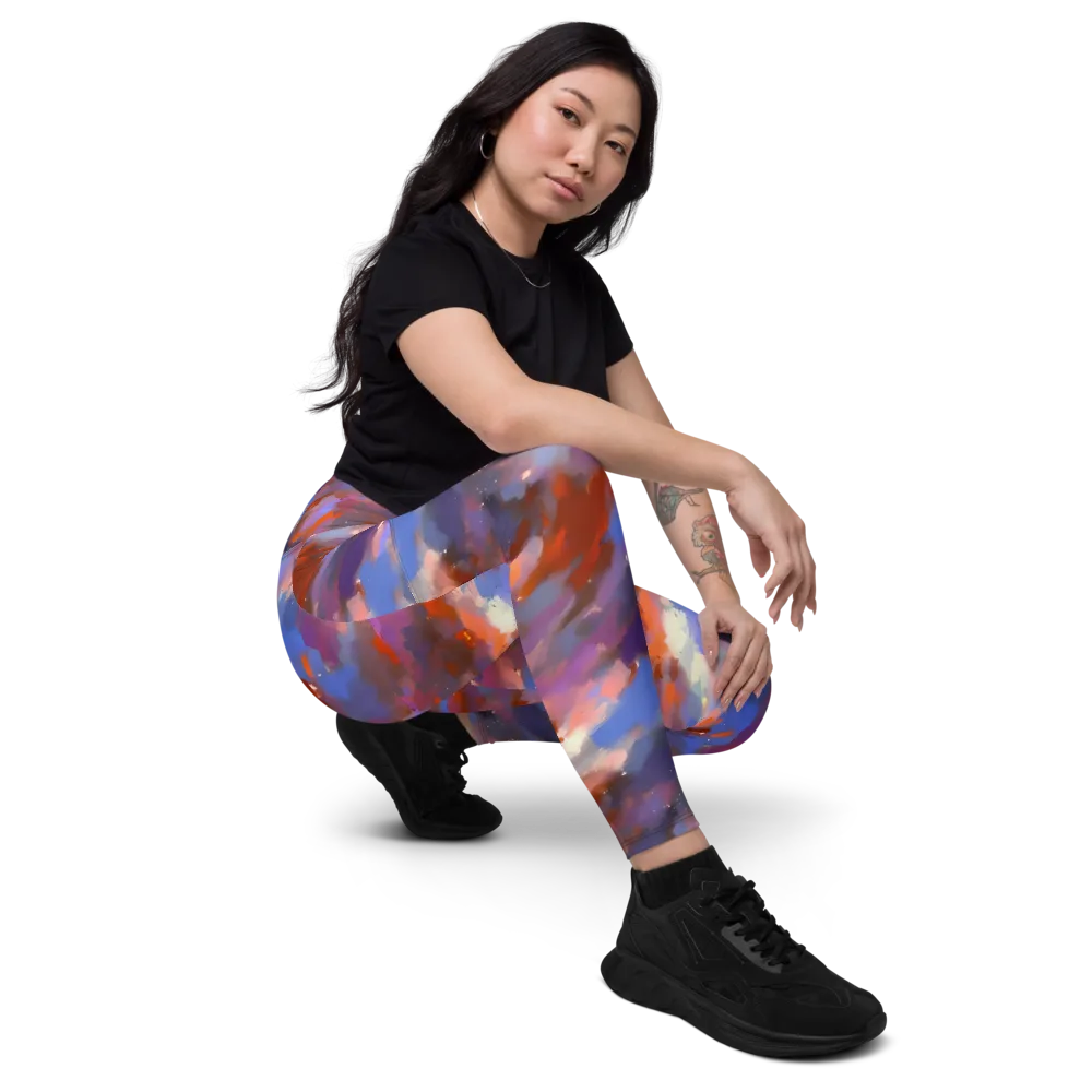 Celestial Brushstroke on Leggings with Pockets — Right Front