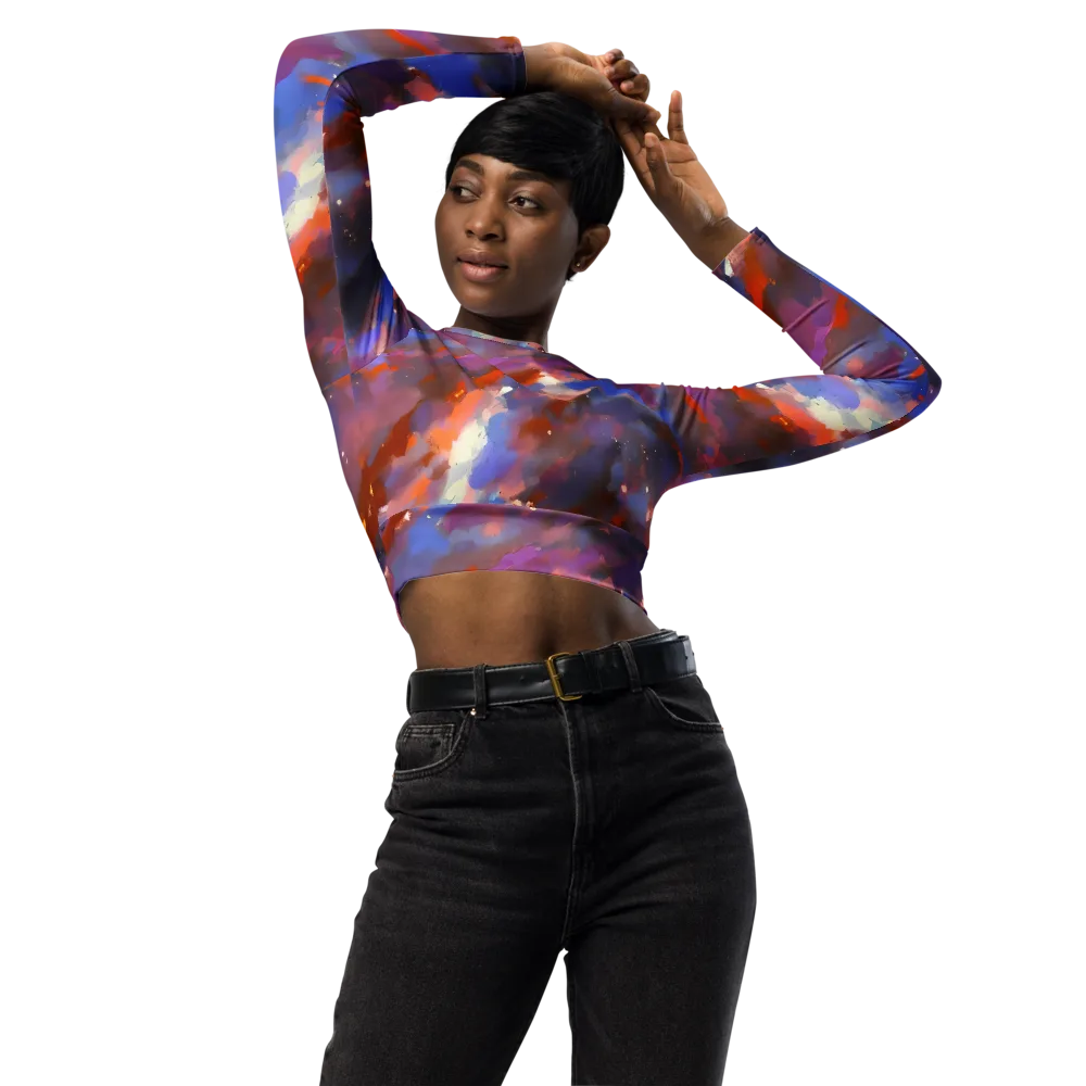 Celestial Brushstroke on Long Sleeve Crop Top — Front