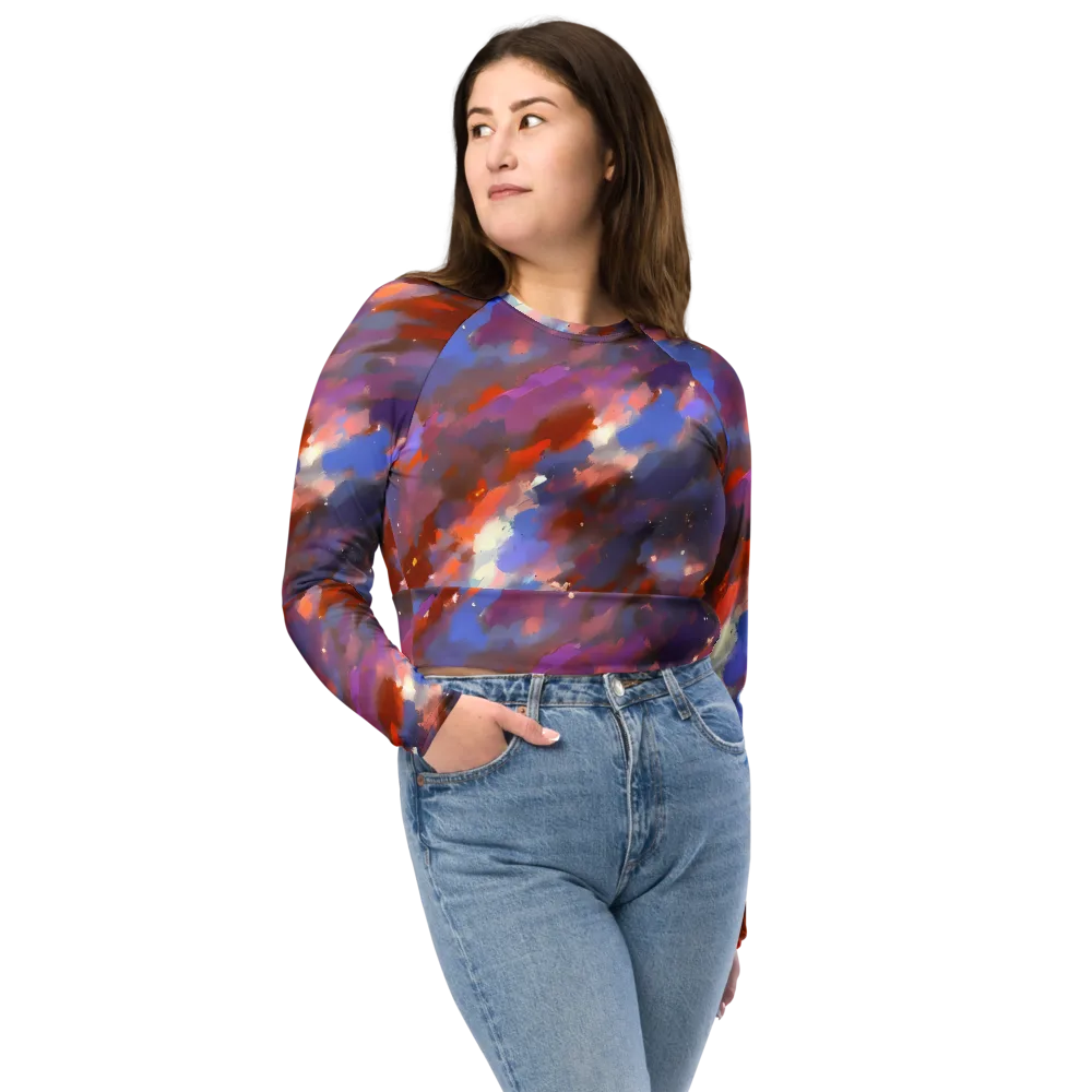 Celestial Brushstroke on Long Sleeve Crop Top — Front