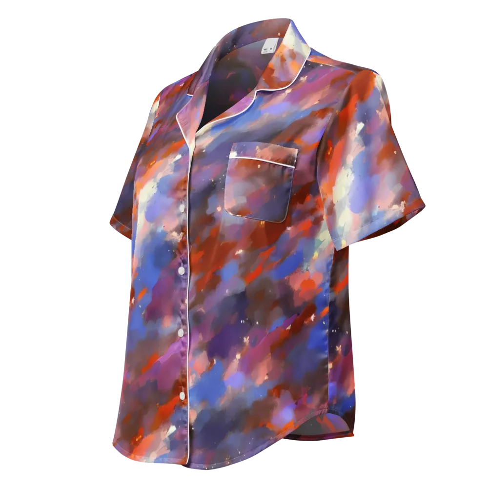 Celestial Brushstroke on Women's Short Sleeve Pajama Top — Left Front