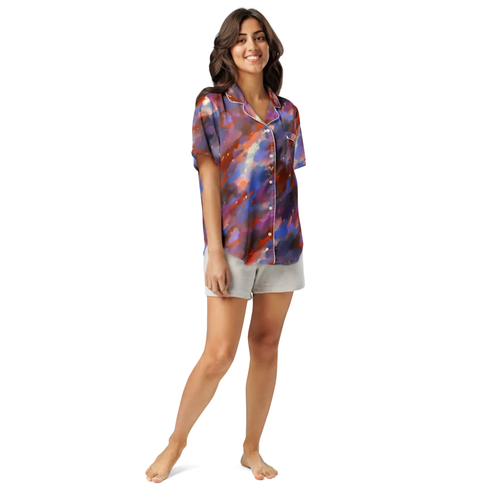 Celestial Brushstroke on Women's Short Sleeve Pajama Top — Front