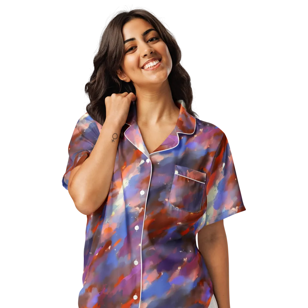Celestial Brushstroke on Women's Short Sleeve Pajama Top — Front