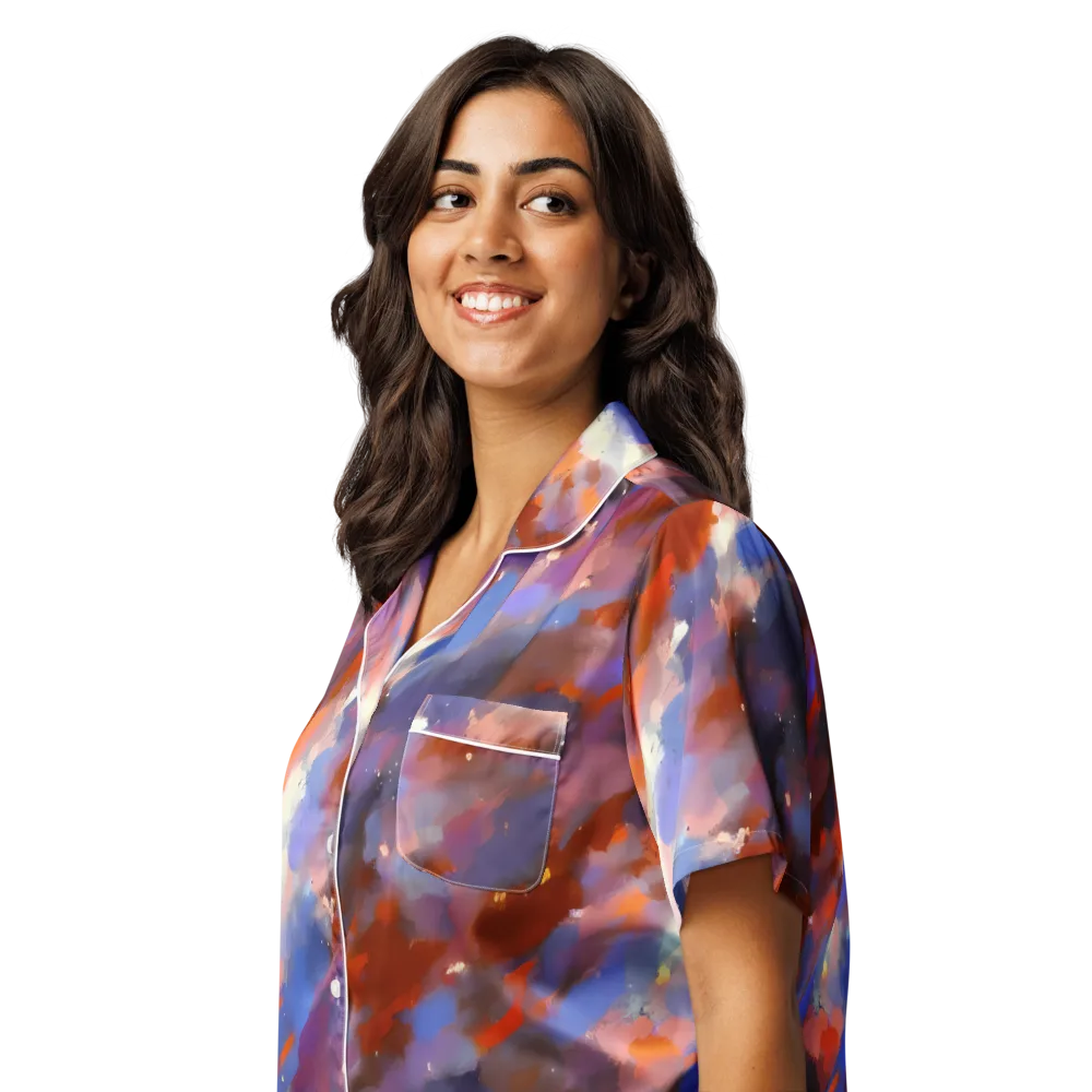 Celestial Brushstroke on Women's Short Sleeve Pajama Top — Left Front