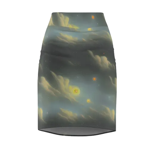 Dreamy Ascent on a Pencil Skirt