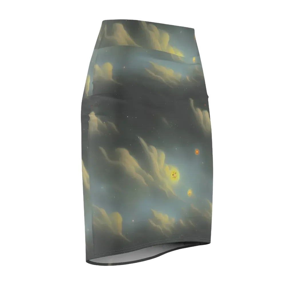 Dreamy Ascent on Pencil Skirt — Front Side