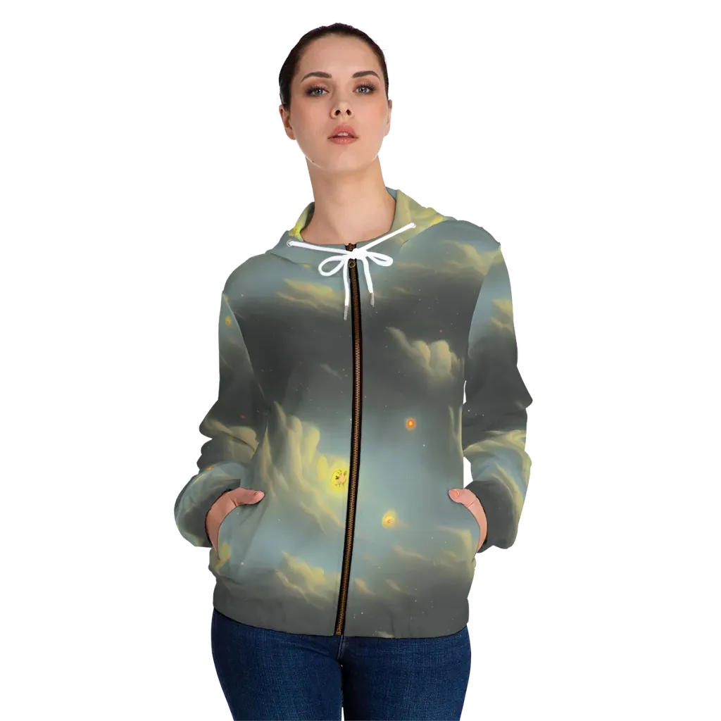 Dreamy Ascent on Women's Full-Zip Hoodie — Front On Person